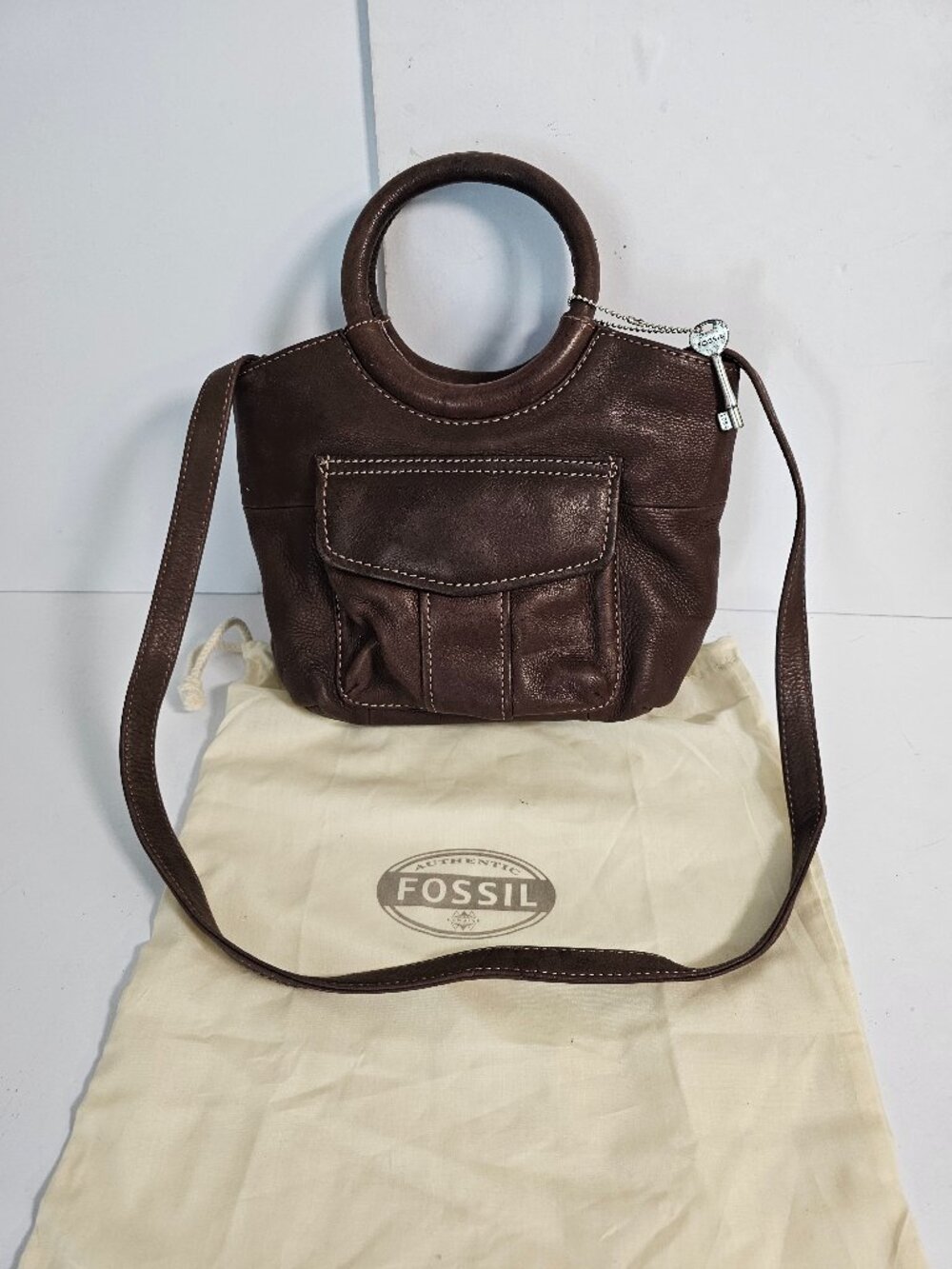 Fossil Bag Brown Leather Shoulder Y2K Classic Casual 75082